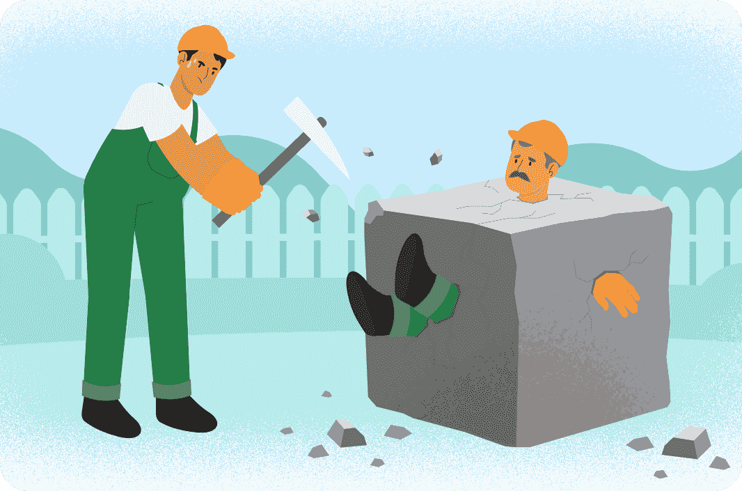 illustration of worker stuck in concrete